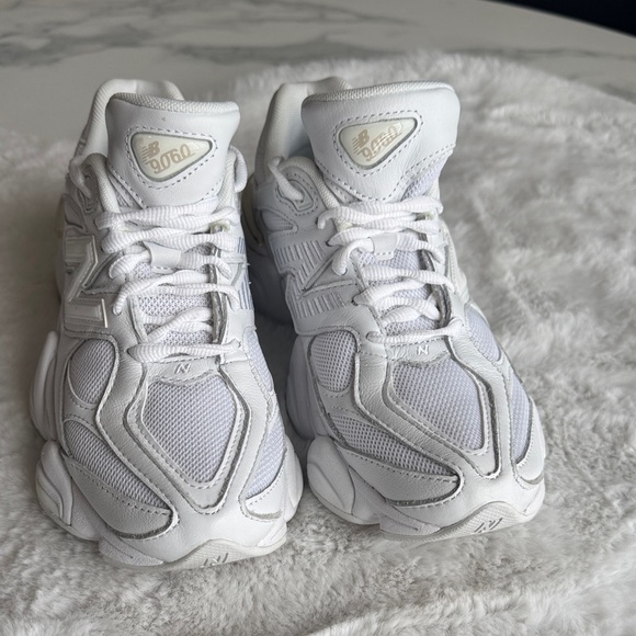 New Balance 9060 White Chunky Mesh & Leather Sneakers - Picture 2 of 5